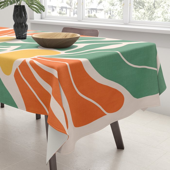 Modern Boho Art Nouveau Floral 1.2 Duo Orange and Green Tablecloth Gallery Image 3