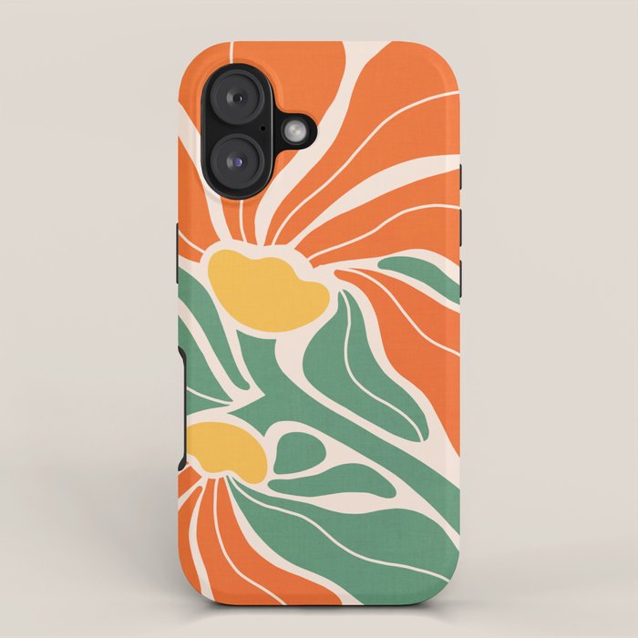 Modern Boho Art Nouveau Floral 1.2 Duo Orange and Green iPhone Case Gallery Image 1