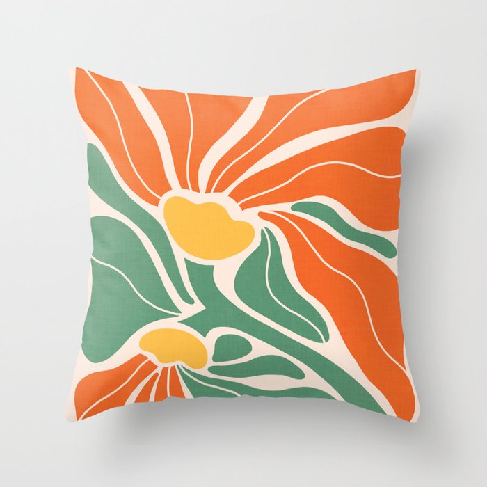 Modern Boho Art Nouveau Floral 1.2 Duo Orange and Green Throw Pillow Gallery Image 1