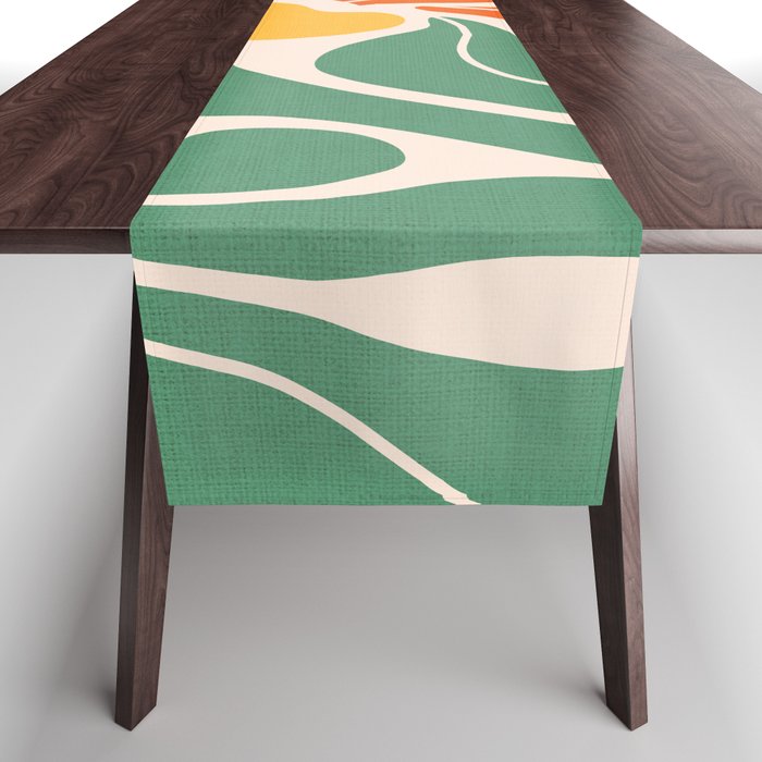 Modern Boho Art Nouveau Floral 1.2 Duo Orange and Green Table Runner Gallery Image 1