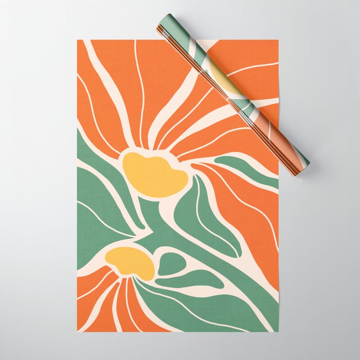 Modern Boho Art Nouveau Floral 1.2 Duo Orange and Green Wrapping Paper Gallery Image 1