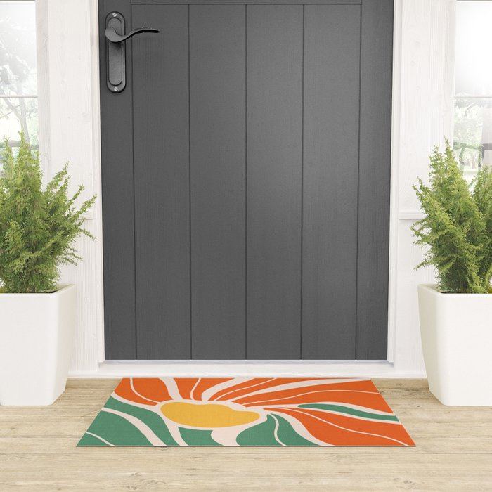 Modern Boho Art Nouveau Floral 1.2 Duo Orange and Green Welcome Mat Gallery Image 3