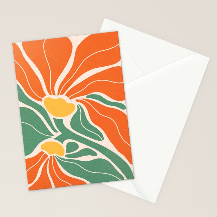 Modern Boho Art Nouveau Floral 1.2 Duo Orange and Green Stationery Card Gallery Image 2