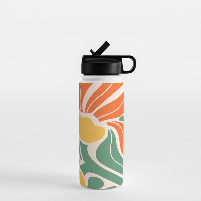 Modern Boho Art Nouveau Floral 1.2 Duo Orange and Green Water Bottle Gallery Image 1
