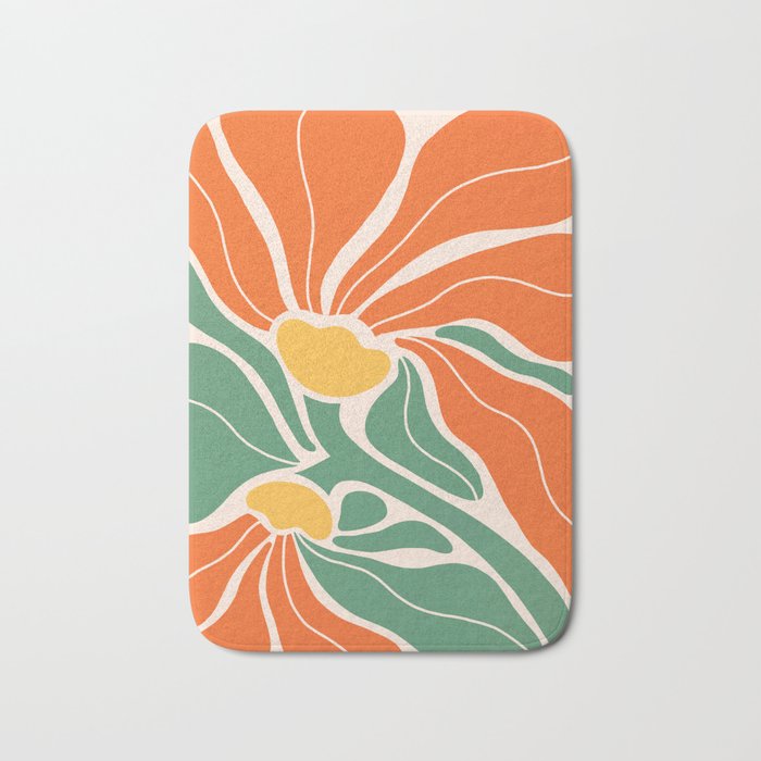 Modern Boho Art Nouveau Floral 1.2 Duo Orange and Green Bath Mat Gallery Image 1