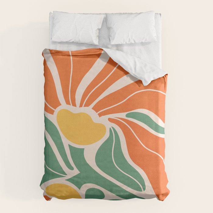 Modern Boho Art Nouveau Floral 1.2 Duo Orange and Green Duvet Cover Gallery Image 6