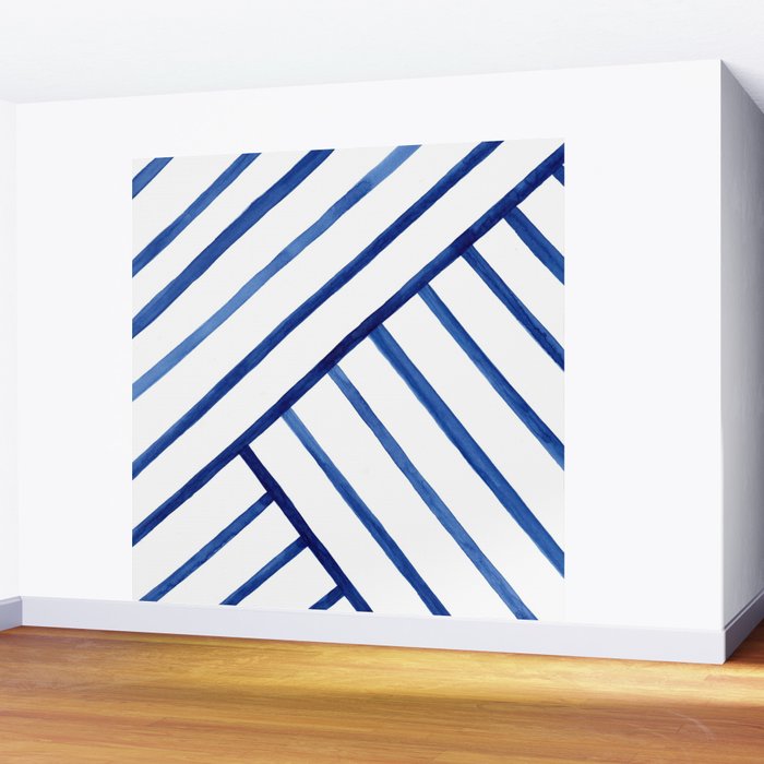 Watercolor lines pattern | Navy blue Wall Mural Gallery Image 2