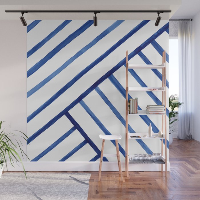 Watercolor lines pattern | Navy blue Wall Mural Gallery Image 1