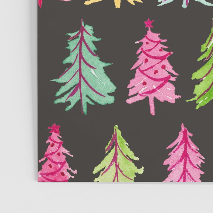 Colorful Vintage Bottlebrush Christmas Trees on Black Poster Gallery Image 3