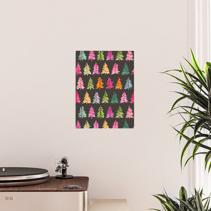 Colorful Vintage Bottlebrush Christmas Trees on Black Poster Gallery Image 2