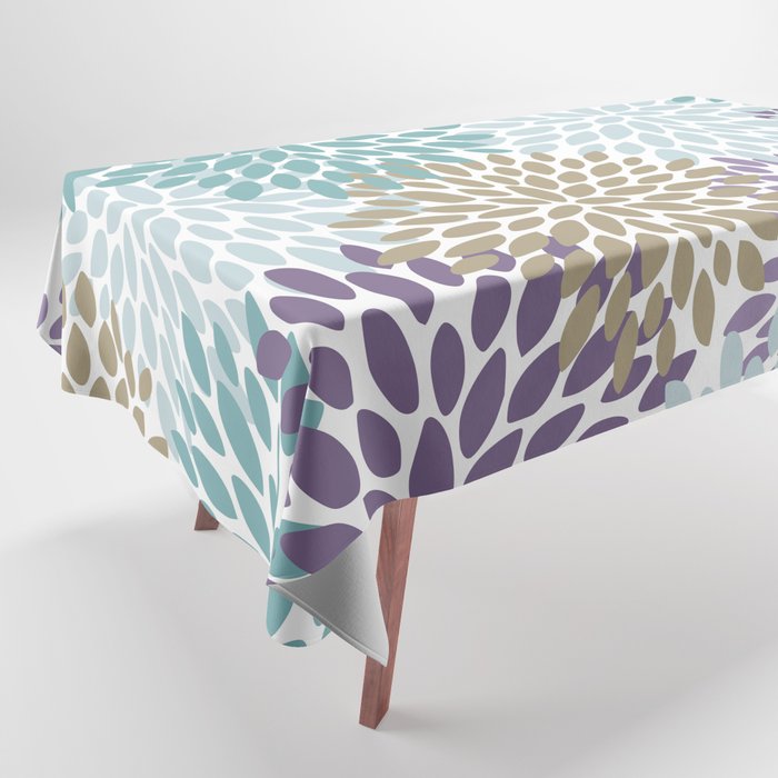 Floral Blooms, Purple, Teal, Gold Tablecloth Gallery Image 1
