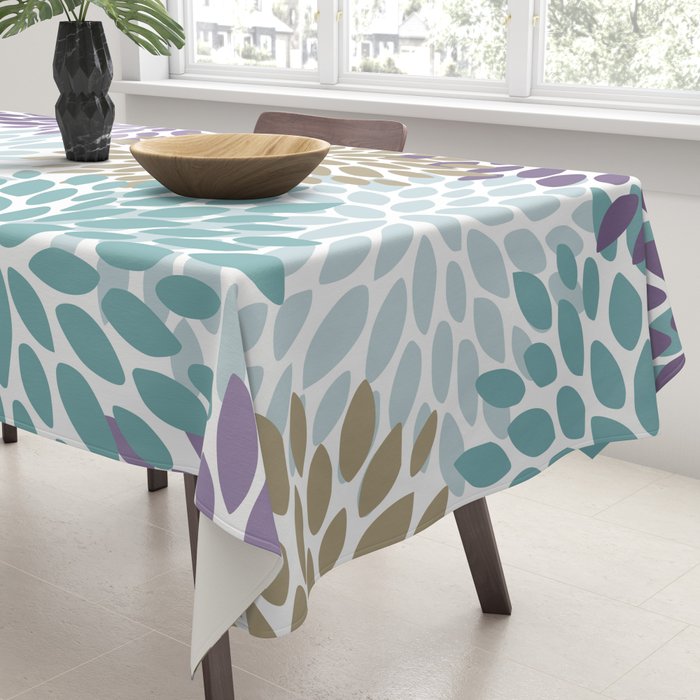 Floral Blooms, Purple, Teal, Gold Tablecloth Gallery Image 3