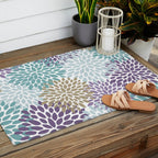 Floral Blooms, Purple, Teal, Gold Outdoor Rug Gallery Image 2