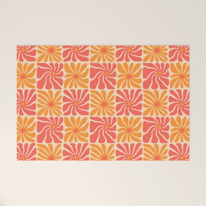 Vintage hippie flower art pattern Welcome Mat Gallery Image 1