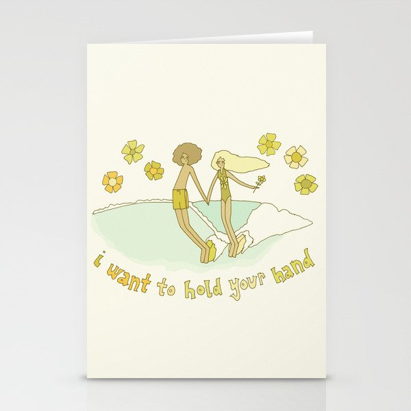 let's hold hands surfy valentine // retro surf art by surfy birdy Stationery Card Gallery Image 2