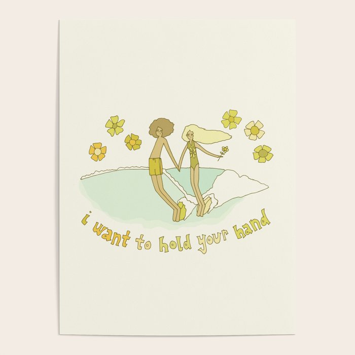 let's hold hands surfy valentine // retro surf art by surfy birdy Poster Gallery Image 1