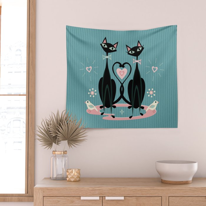 Vintage Kitty Love ©studioxtine Wall Tapestry Gallery Image 2