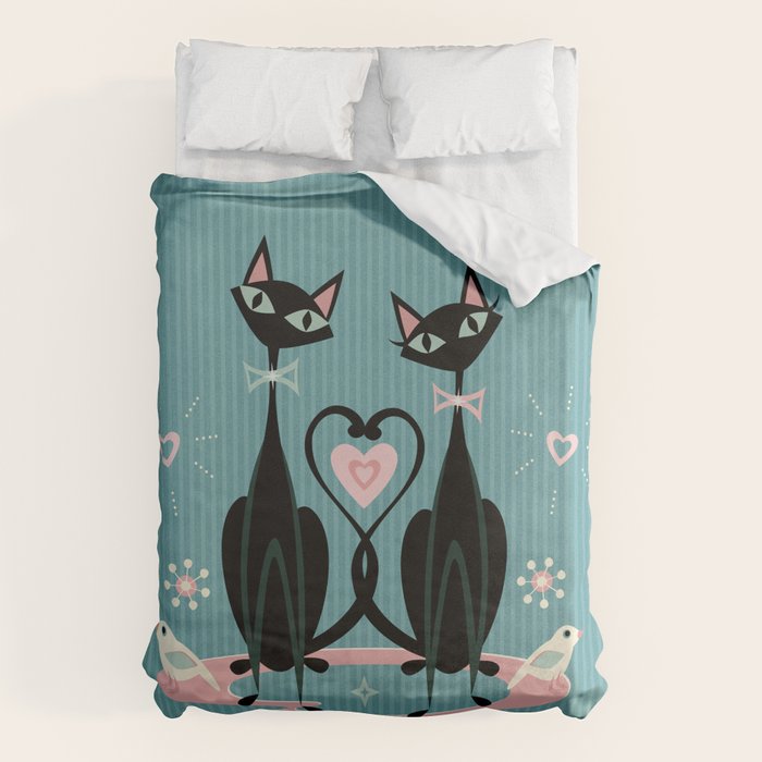 Vintage Kitty Love ©studioxtine Duvet Cover Gallery Image 1