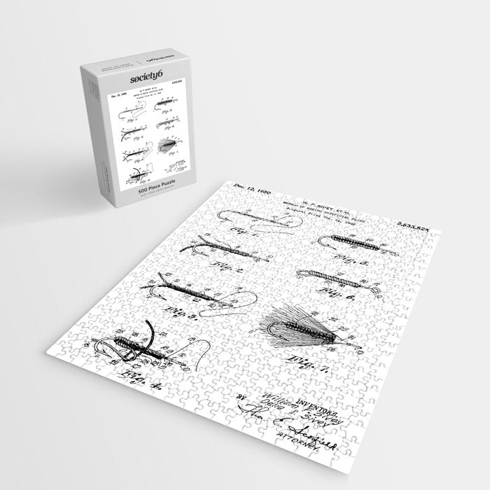 Fly Fishing Patent - Fisherman Art - Black And White Jigsaw Puzzle Gallery Image 2