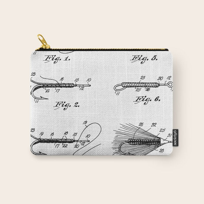 Fly Fishing Patent - Fisherman Art - Black And White Carry All Pouch Gallery Image 1