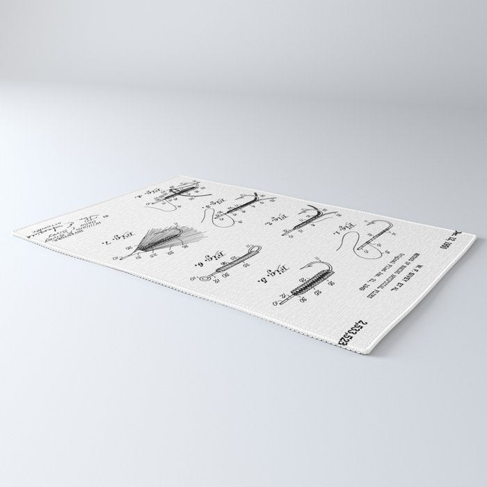 Fly Fishing Patent - Fisherman Art - Black And White Rug Gallery Image 3