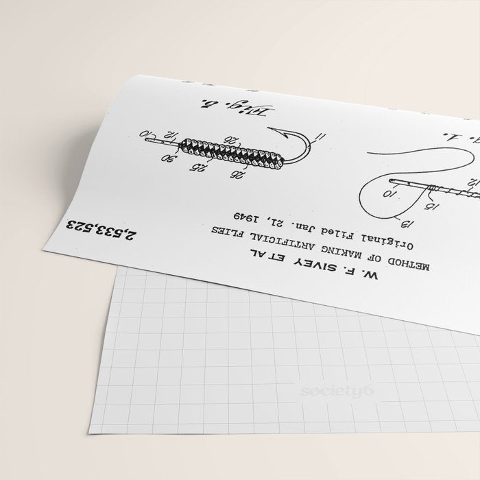 Fly Fishing Patent - Fisherman Art - Black And White Wrapping Paper Gallery Image 2
