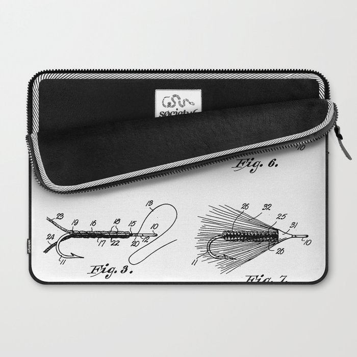 Fly Fishing Patent - Fisherman Art - Black And White Laptop Sleeve Gallery Image 2