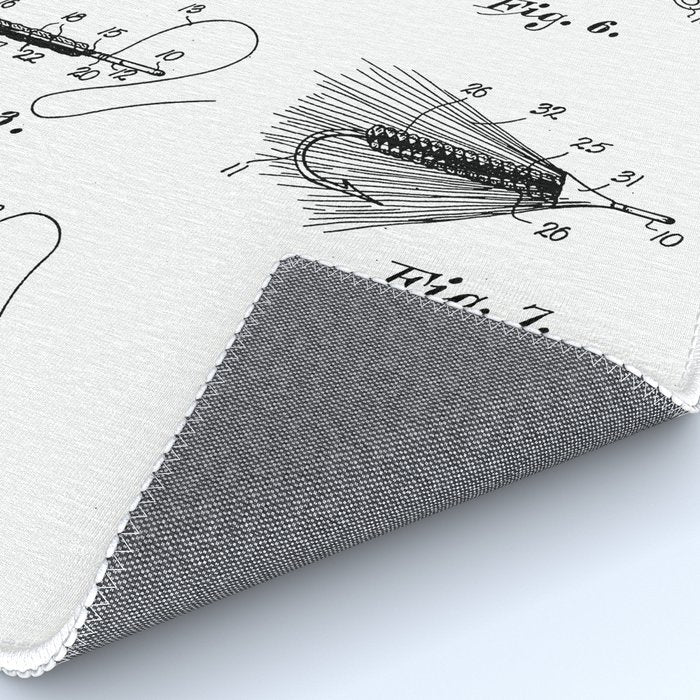 Fly Fishing Patent - Fisherman Art - Black And White Rug Gallery Image 4