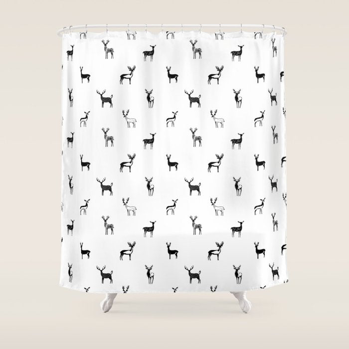 Reindeer animal doodle art pattern Shower Curtain Gallery Image 1