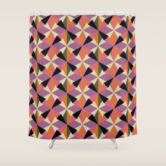 Geometric Color Utopia orange, lilac, gray, cream and black Shower Curtain Gallery Image 1