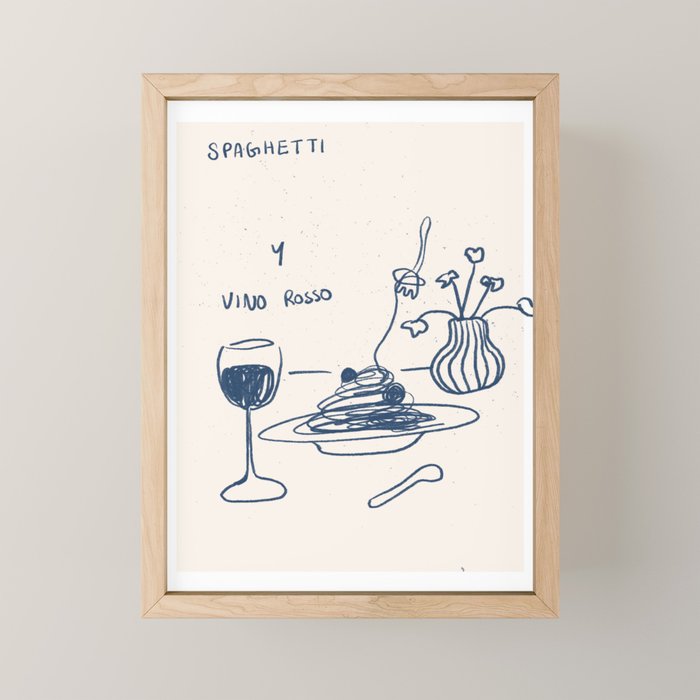 Spaghetti and Red Wine Mini Art Print Gallery Image 1