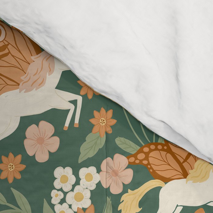 Butterfly Unicorns Frolicking in the Garden - Dark Comforter Gallery Image 4