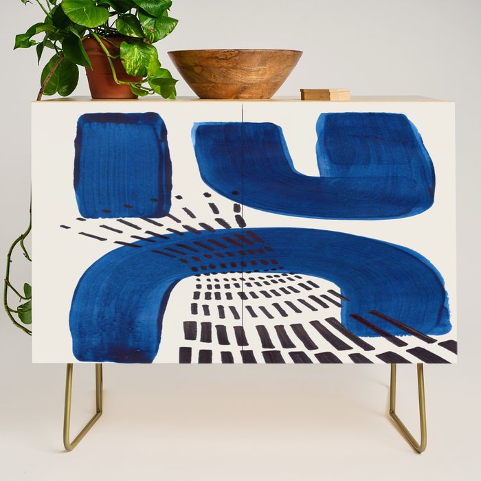 Colorful Mid Century Modern Abstract Fun Shapes Patterns Navy Blue Abstract Expressionism Credenza Gallery Image 1