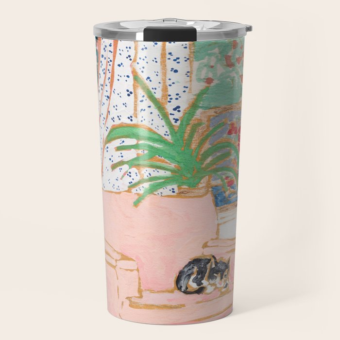 Catnap - Tuxedo Cat Napping in Chair by the Window Travel Mug Gallery Image 1