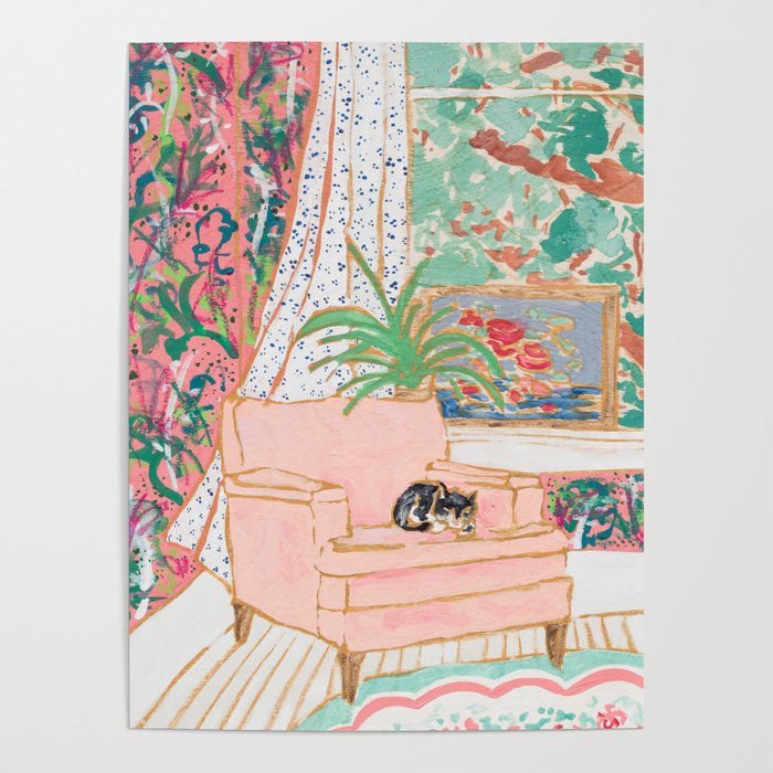 Catnap - Tuxedo Cat Napping in Chair by the Window Poster Gallery Image 1