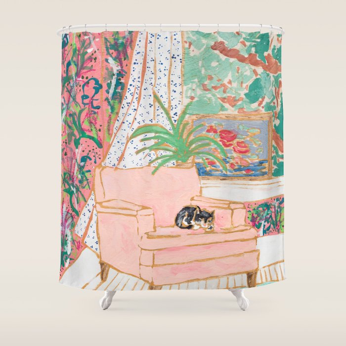 Catnap - Tuxedo Cat Napping in Chair by the Window Shower Curtain Gallery Image 1