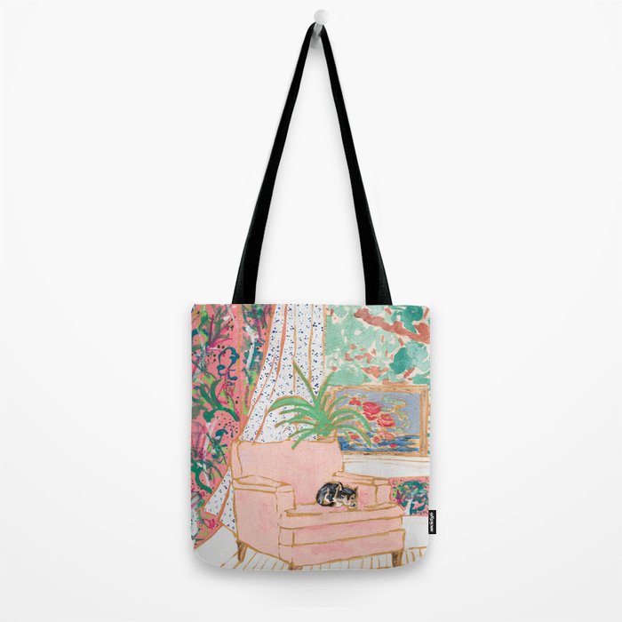 Catnap - Tuxedo Cat Napping in Chair by the Window Tote Bag Gallery Image 2