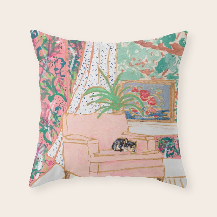 Catnap - Tuxedo Cat Napping in Chair by the Window Throw Pillow Gallery Image 6