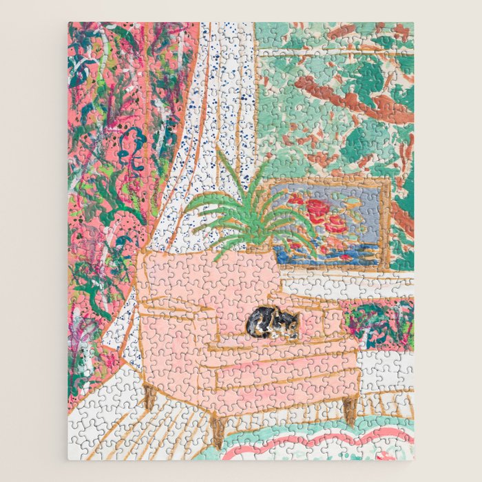 Catnap - Tuxedo Cat Napping in Chair by the Window Jigsaw Puzzle Gallery Image 1