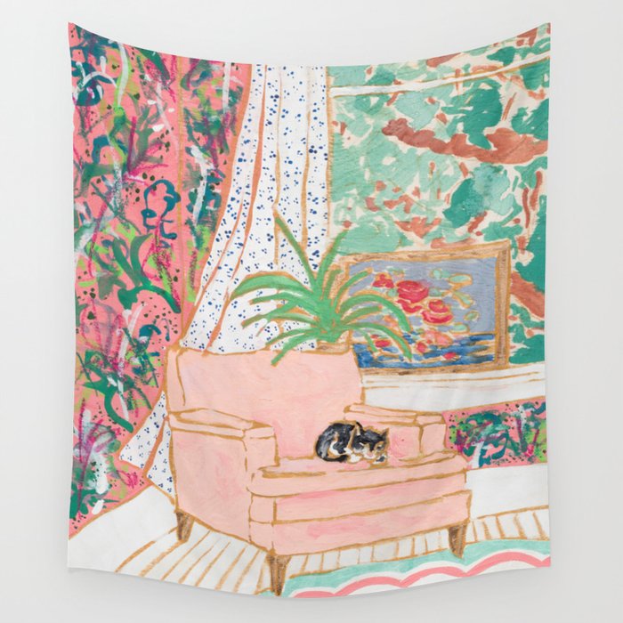 Catnap - Tuxedo Cat Napping in Chair by the Window Wall Tapestry Gallery Image 4