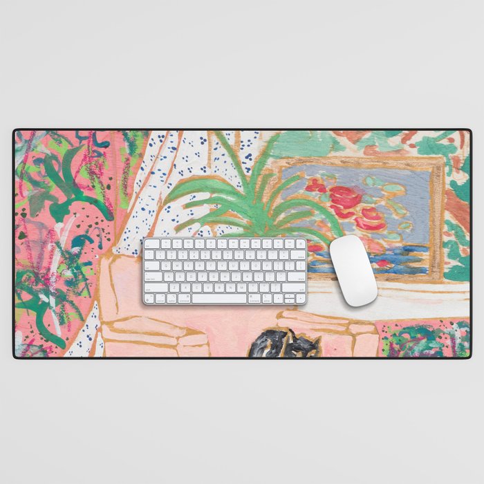 Catnap - Tuxedo Cat Napping in Chair by the Window Desk Mat Gallery Image 1