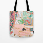 Catnap - Tuxedo Cat Napping in Chair by the Window Tote Bag Gallery Image 1