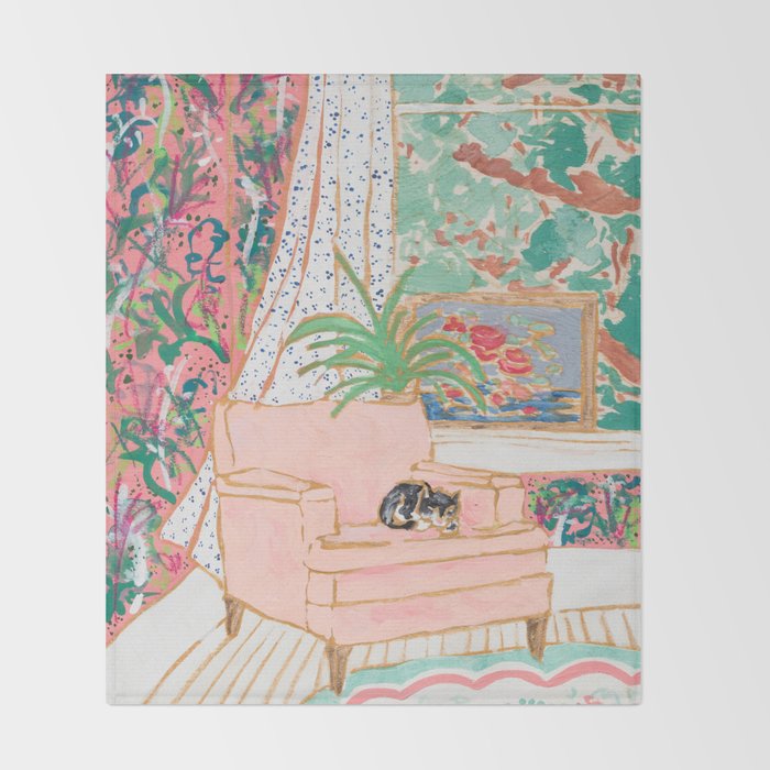 Catnap - Tuxedo Cat Napping in Chair by the Window Throw Blanket Gallery Image 2