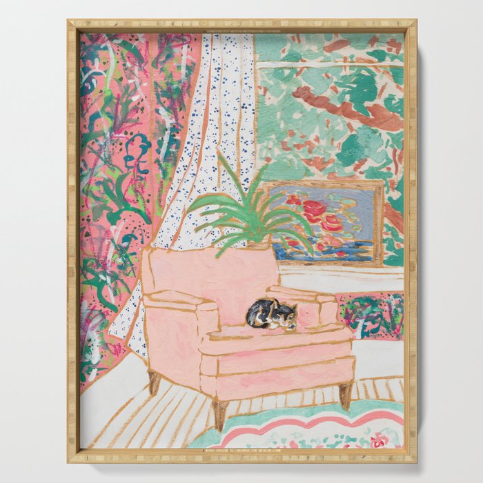 Catnap - Tuxedo Cat Napping in Chair by the Window Serving Tray Gallery Image 1