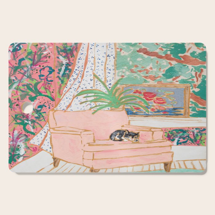 Catnap - Tuxedo Cat Napping in Chair by the Window Cutting Board Gallery Image 1