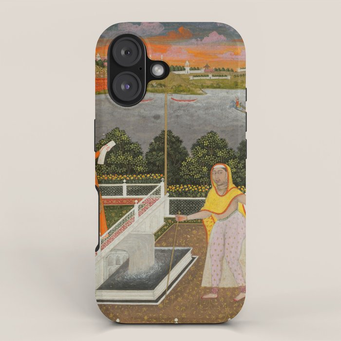 A blindfolded suitor is brought before a princess; verso/ scrolling floral vines 1755 Fayzullah Indian Miniature Painting  iPhone Case Gallery Image 1