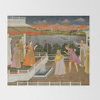 A blindfolded suitor is brought before a princess; verso/ scrolling floral vines 1755 Fayzullah Indian Miniature Painting  Throw Blanket Gallery Image 2