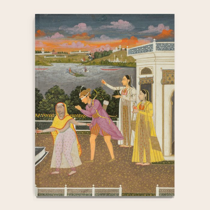 A blindfolded suitor is brought before a princess; verso/ scrolling floral vines 1755 Fayzullah Indian Miniature Painting  Notebook Gallery Image 4