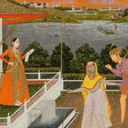 A blindfolded suitor is brought before a princess; verso/ scrolling floral vines 1755 Fayzullah Indian Miniature Painting  Coffee Mug Gallery Image 2