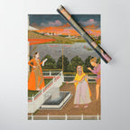 A blindfolded suitor is brought before a princess; verso/ scrolling floral vines 1755 Fayzullah Indian Miniature Painting  Wrapping Paper Gallery Image 1